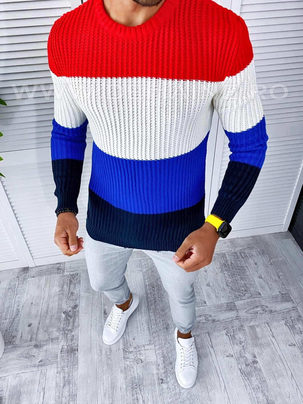 Pulover barbati gros slim fit bleumarin t3574 x11-4